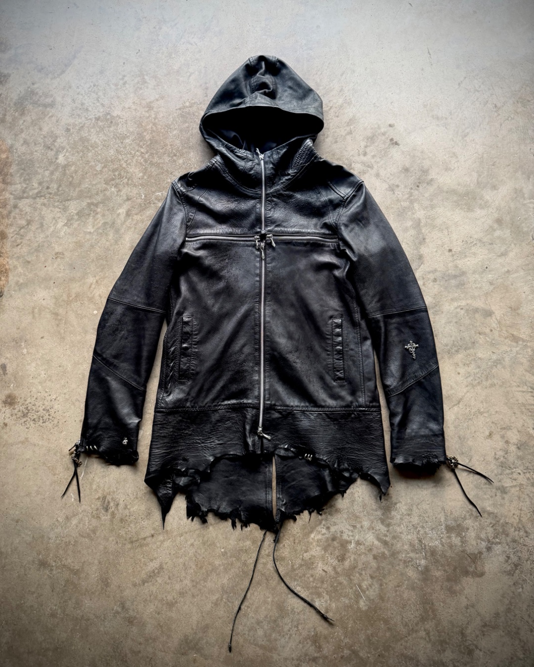 14th Addiction Leather Cross Zip Hoodie